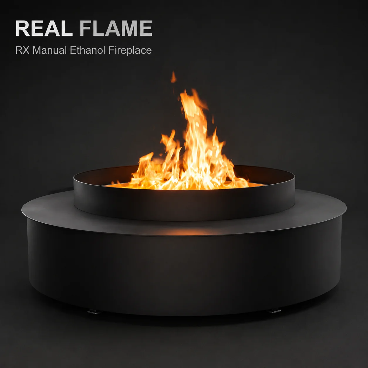 SXFireplace Large Round Bioethanol Fire Pit with Custom Size and Black Metal Finish