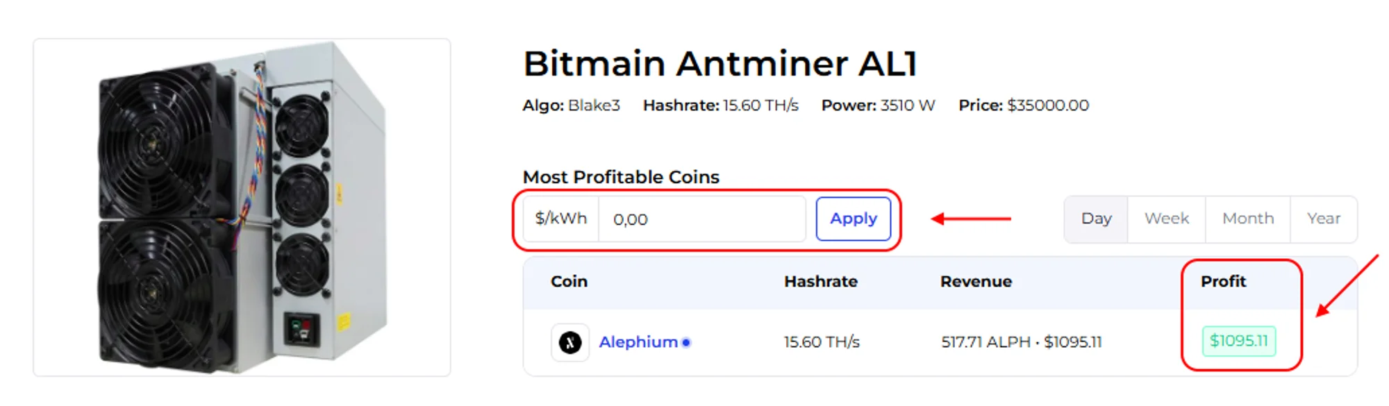 

Промо-предложение, Bitmain Antminer AL1 3510 th/s Вт, Alephium Miner ALPH Mining