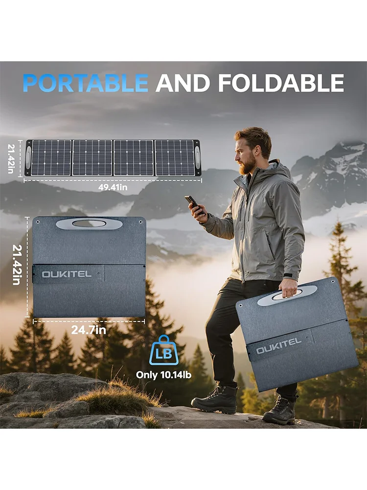 OUKITEL PV100 100W Tragbares Solarpanel, IP68 Wasserdicht, Faltbares Solarpanel mit 21V Ausgang, Verstellbarer Ständer für Solargenerator