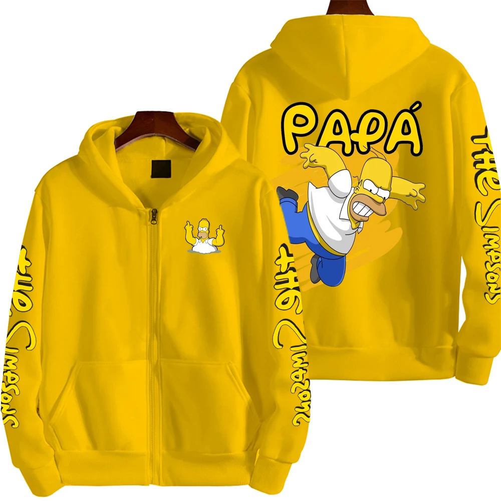 Moletom com Zíper para Homens com Estampa de Desenho Animado, Novo Casual 2026, Moletom para Mulheres The Simpsons, Moda de Primavera e Outono, Jaquet