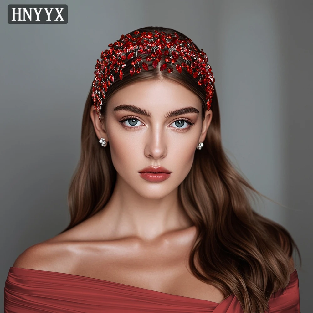 

HNYYX Luxury Red Crystal Wedding Hair Accessories Bridal Rhinestone Headdress Handmade Headband Prom Headpiece for Women A287