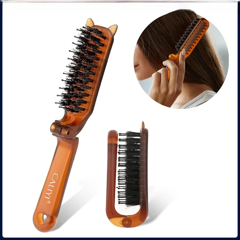 Brosse à cheveux pliante portable, mini peigne de voyage, poils de sanglier, cache les lacunes, lissage des cheveux, outils de coiffage