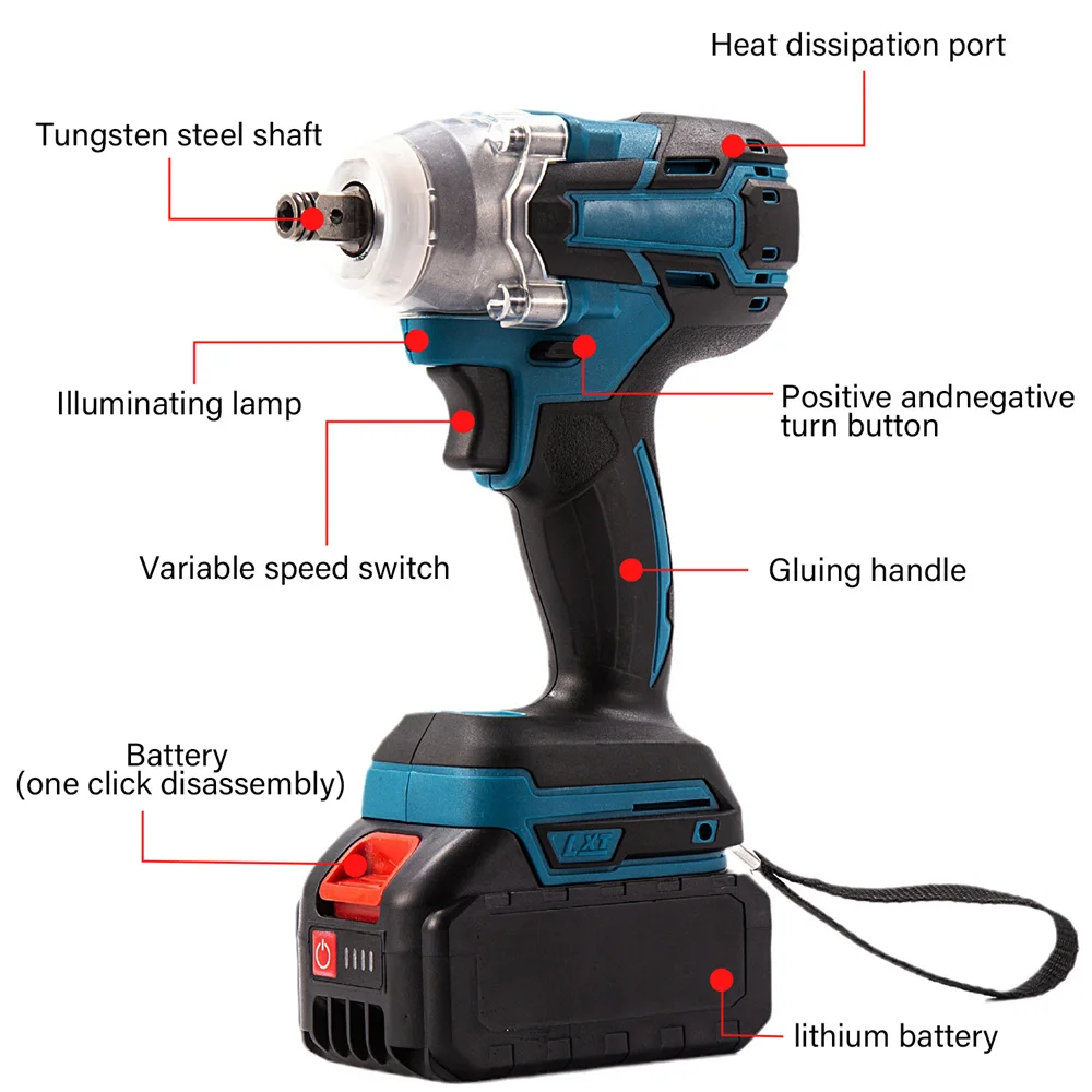 520N.m Torque Brushless Electric Impact Wrench Cordless Wrench Screwdriver Drill Function Power Tools With Battery EU Plug