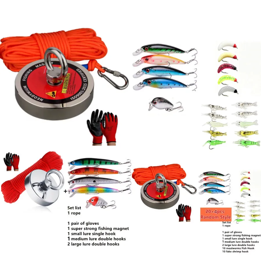 7pcs Magnetic Fishing Kit (Gloves + Line + Magnet + 4 Random Lures) Optional 27pcs Full Set Of Magnetic Fishing Kit (Gloves + Line + Magnet + 24 Random Lures) Professional Grade Magnetic Fishing Kit With Carrying Case/Box, Gloves, Line, Backpack