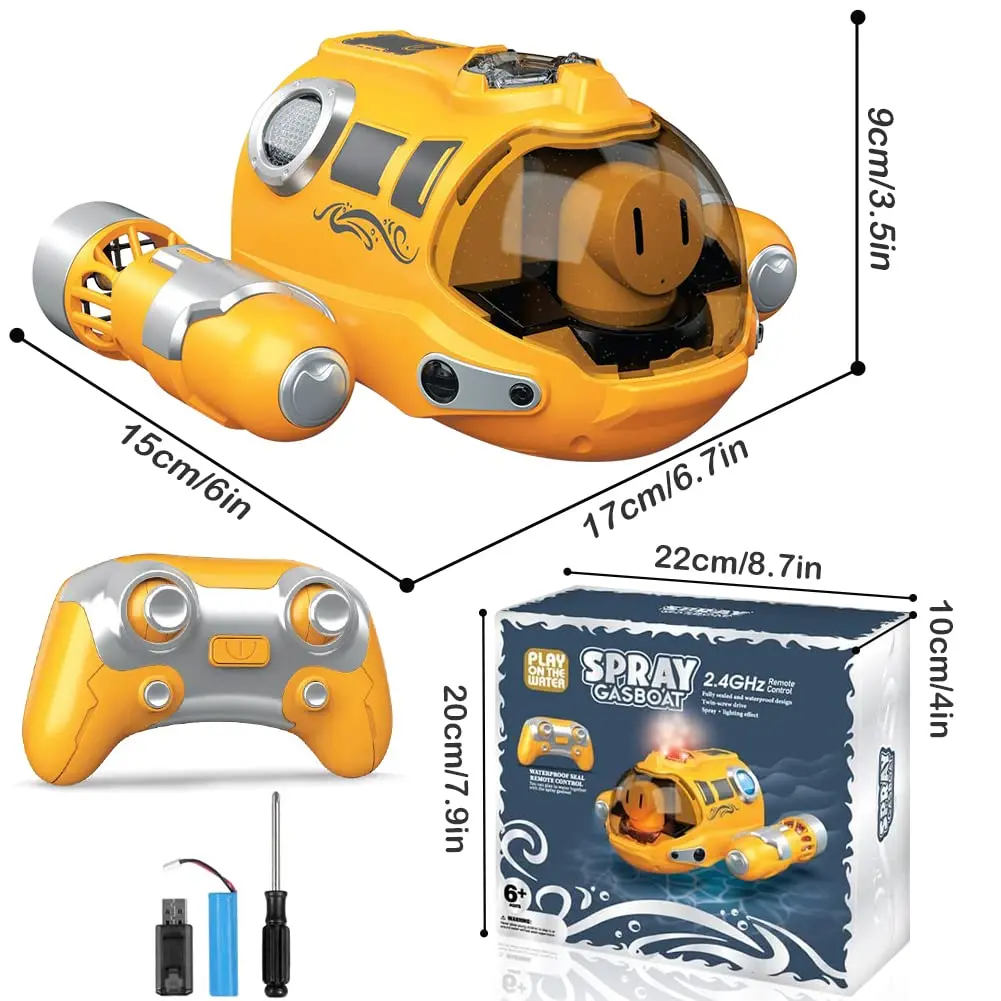 2.4GHz قارب التحكم عن بعد مع رذاذ/ضوء وظيفة مزدوجة مراوح قابلة للشحن حمام سباحة الاستحمام RC باخرة طفل اللعب