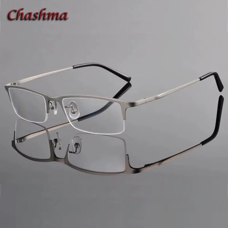 Chashma Men Ultra Light Weight Prescription Glasses Eyeglasses Frames Optical Titanium Spectacles for Recipe Half Rim Eyewear