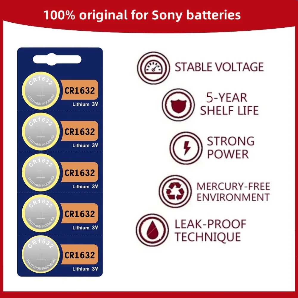 Sony-Pile au lithium pour clé de voiture, télécommande CR 1632, batterie de montre d'origine, CR1632, 3V, DL1632, BR1632, ECR1632, L1632, 2-50 pièces