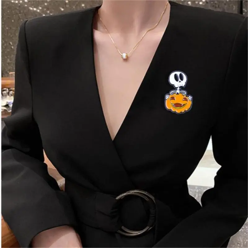 Schattige Cartoon Pompoen Hoofd Schedel Email Broche Creatieve Halloween Reversspeld Badge Rugzak Kleding Hoed Accessoires