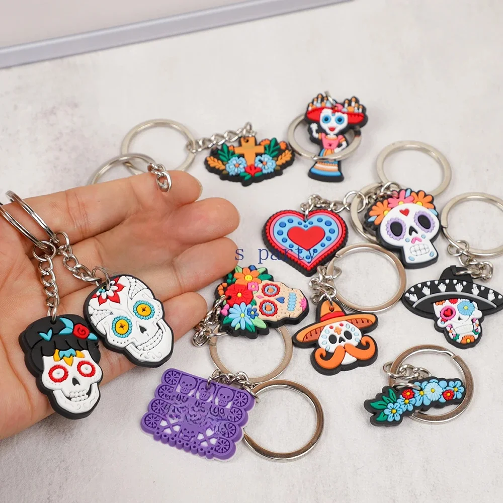 12Pcs Straszna czaszka PVC Brelok do kluczy Motyw Dzień Zmarłych Plecak Wisiorek na przyjęcie urodzinowe Ulubione przyjęcie Halloween Wypełniacz Pinata — zdjęcie 2