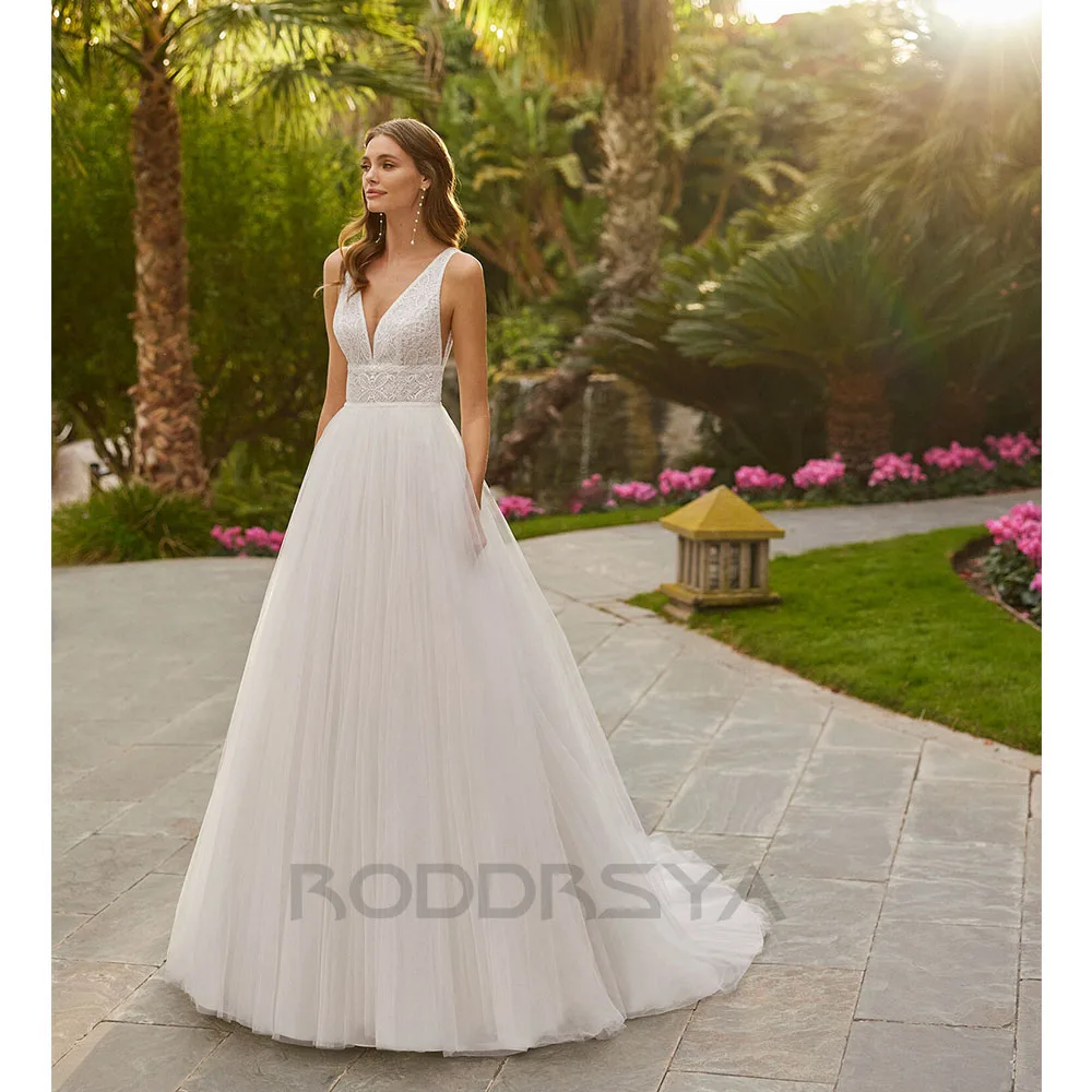 

RODDRSYA Элегантные Свадебные Платья Для Женщин 2023 Boho V-Neck Tulle Appliques Bridal Gowns Backless Vestidos De Novia Custom Made