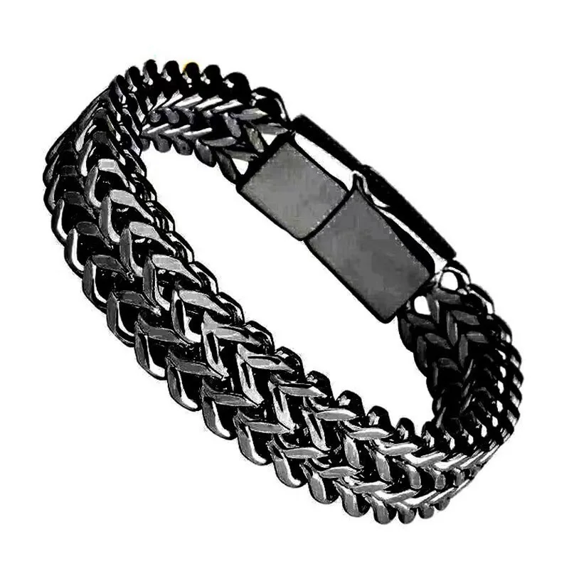 

Men’s Stainless Steel Chain Bracelet – Gold & Black Cuban Link Style with Magnetic Clasp