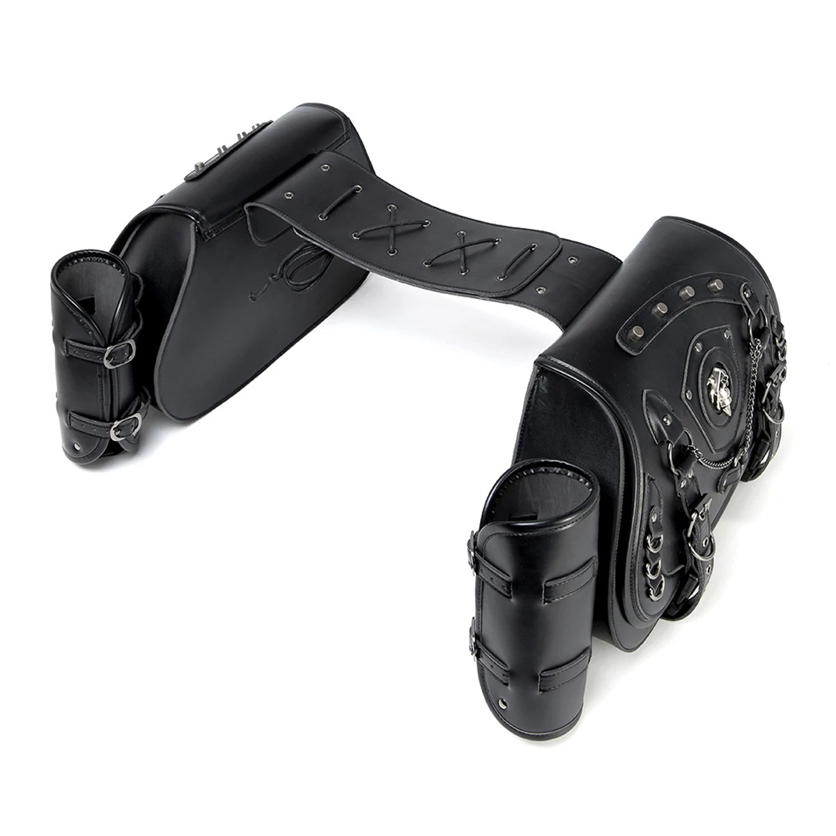 2PCS High Quality PU Motorcycle Accessories Modified Side Luggage Large Capacity Punk Knight Motorcycle Flip Hanging Bag