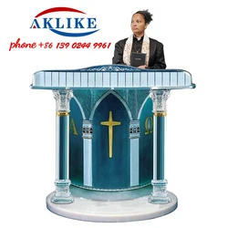 2024 Pulpit Standing Platform Factory Sell Pastor Preach Lectern Crystal Pillar Pulpit Award Podium Rostrum Desk Free Shipping