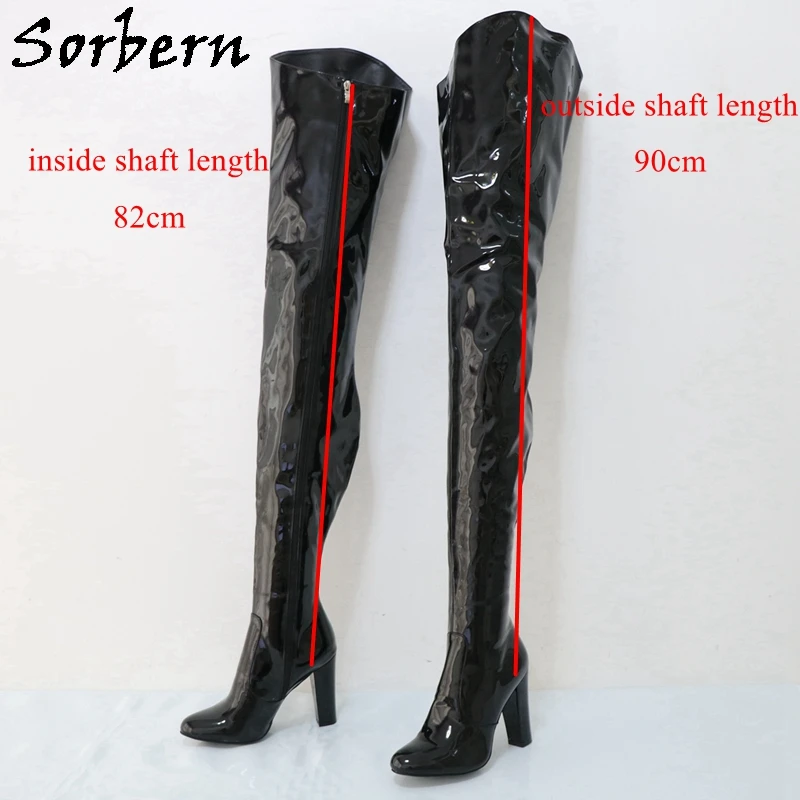 

Sorbern Black Patent Crotch Thigh High Boots For Women Fetish Daily Footwear Unisex Long Boot Custom Block Heel Multi Colors