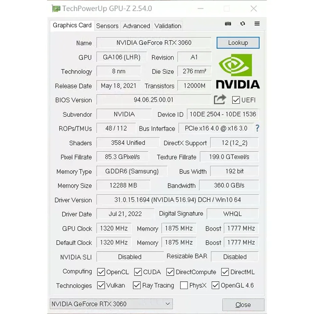 2024 used Gaming Graphics Cards NVIDIA GeForce RTX 3060 12GB GDDR6 192 Bit Desktop Computer Components RTX3060