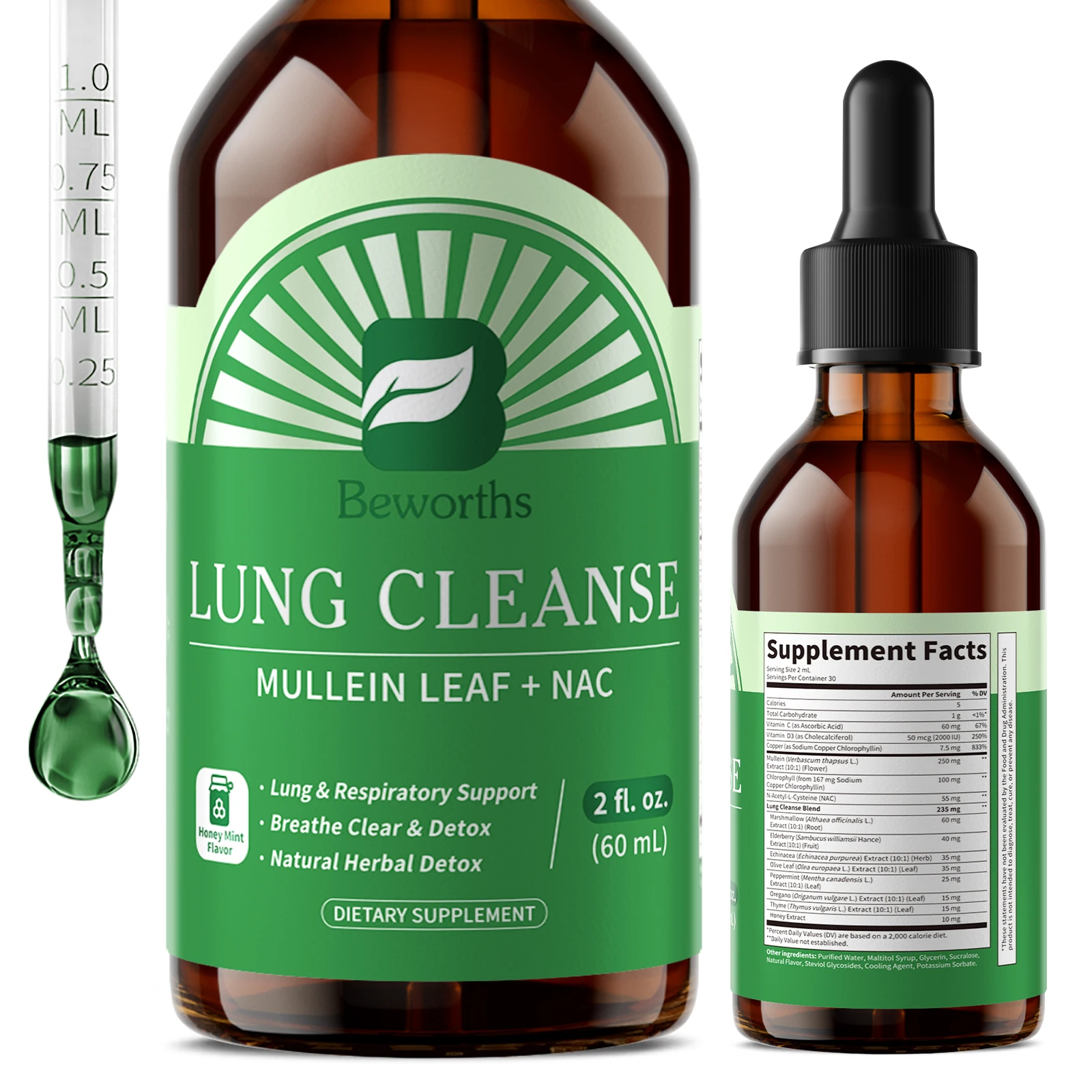 Lukaree 11 in 1 Mullein Drop with Elderberry,Chlorophyll, Oregano and Olive Leaf Lung & Respiratory Support Breathe Clear & Detox Natural Herbal Detox