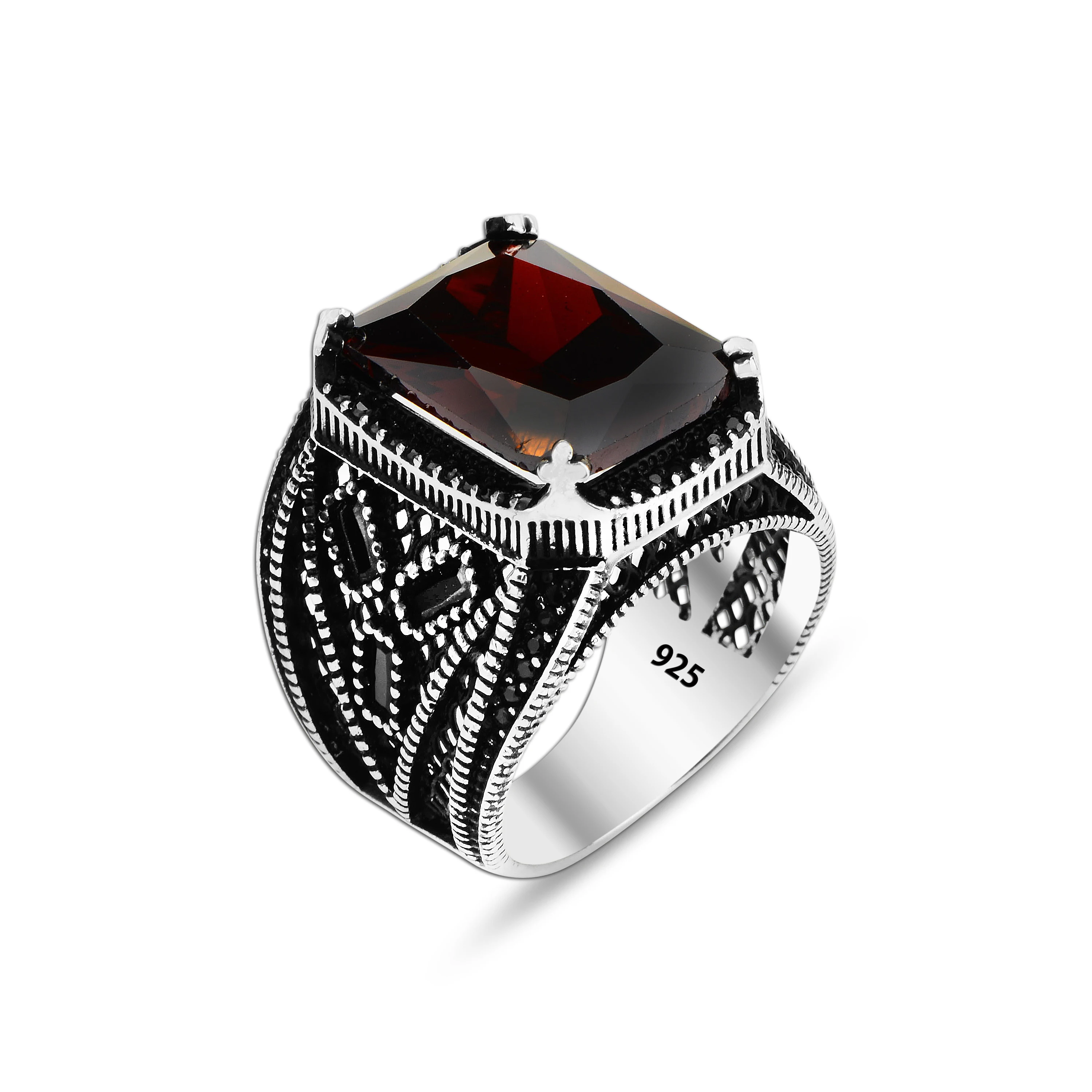 

Men Handmade Ruby Stone Silver Ring , Silver Red Stone Garnet Ring , 925k Sterling Silver Ring