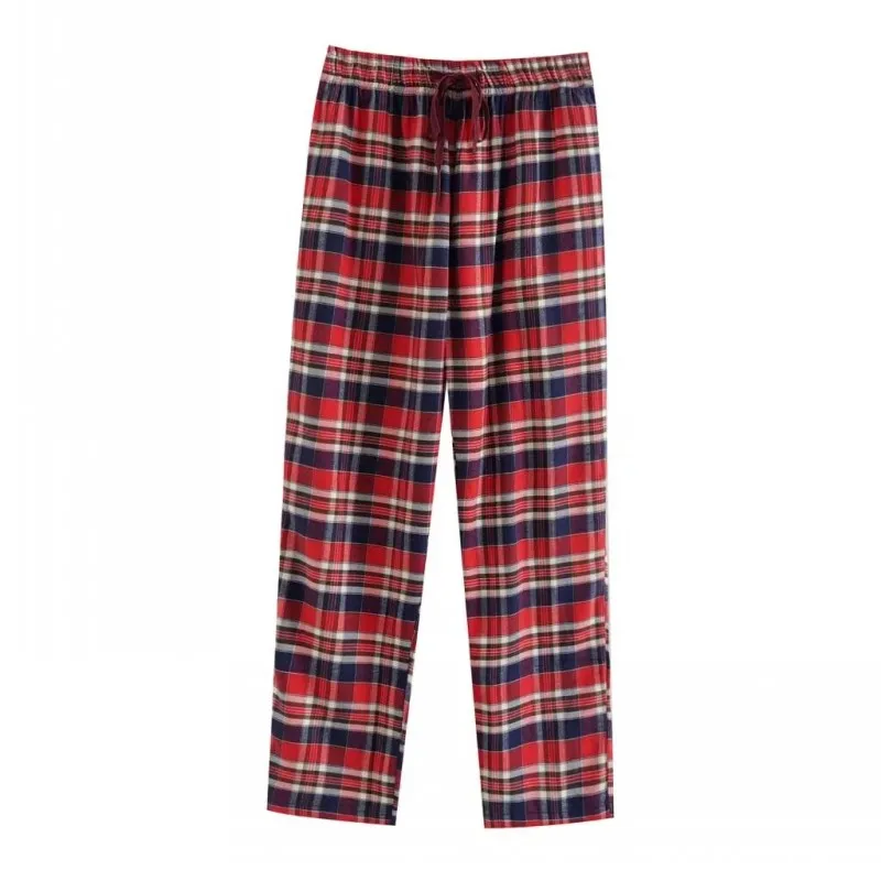 Spring Autumn Women 100% Cotton Sleep Bottoms Plus Size Home Pants High Quality Lounge Trousers Casual Plaid Pajama Pants