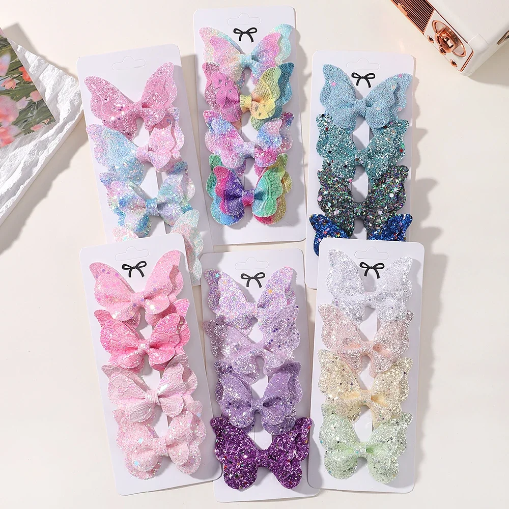 2/4/5 sztuk dziewczyny śliczne cekiny podwójny motyl klips do włosów kokarda spinki do włosów DIY nakrycia głowy kokarda Decor Hairgrip akcesoria do włosów dla maluchów — zdjęcie 2