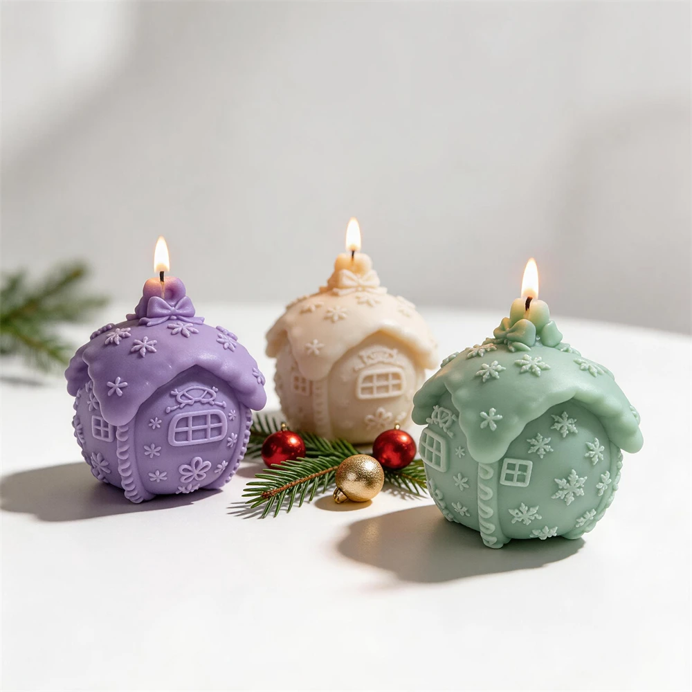 Image of Lebkuchen-Weihnachtskugel Silikon-Kerzenform, Weihnachtskugel-Ornament-Design Silikonform, Schnee-Sojawachs-Harz-Seifen-Beton-Gießform