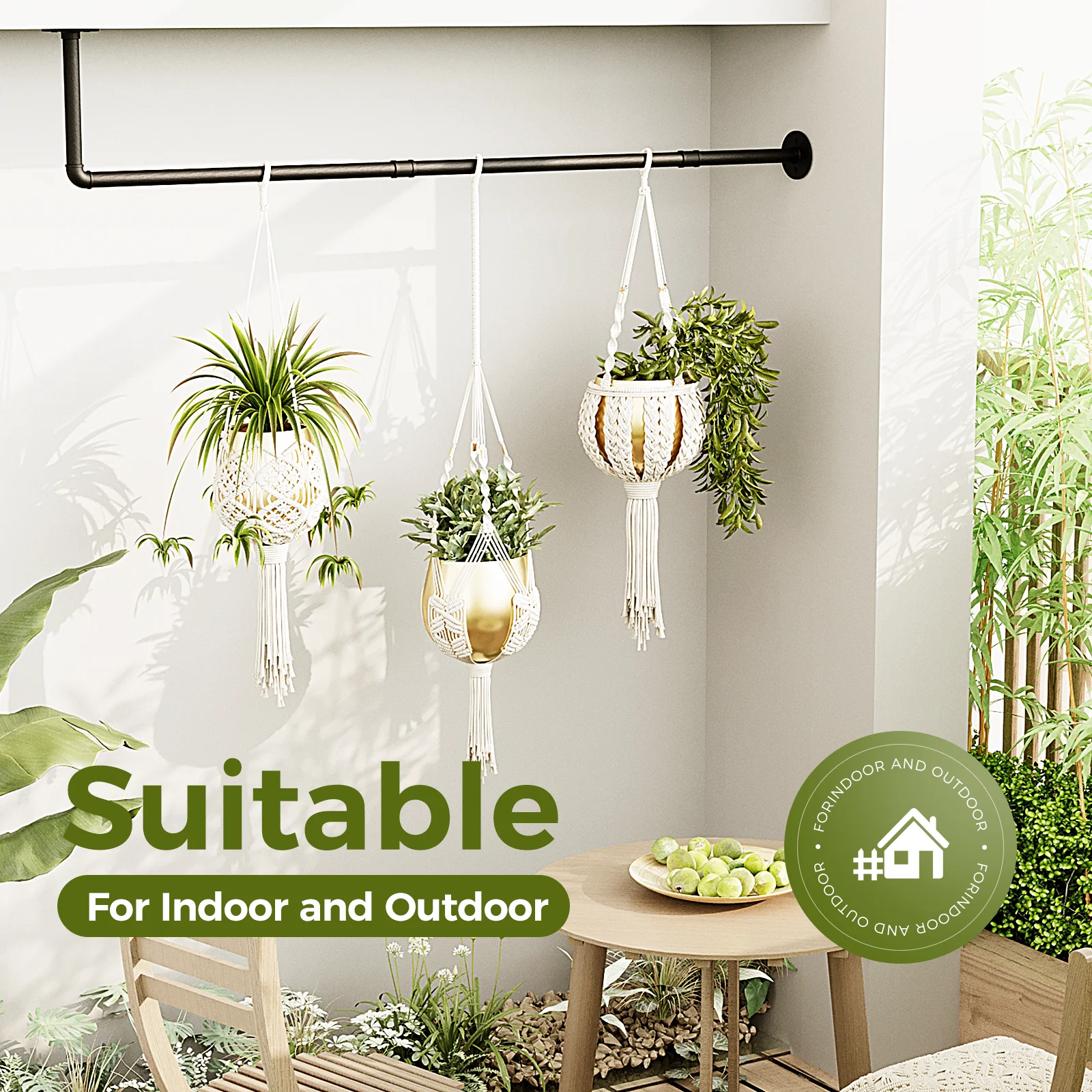 Bamworld داخلي معلق المزارعون الشماعات النباتية مع قضيب معدني 42in داخلي نبات شماعات معلقة زارع وعاء النبات غير المدرجة دي #3