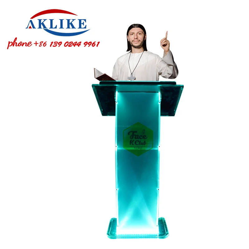 2024 Modern Acrylic Rostrum Cheap Pulpits For Sale Led Podium Stands Clear Lectern Church Speakers Free Shipping