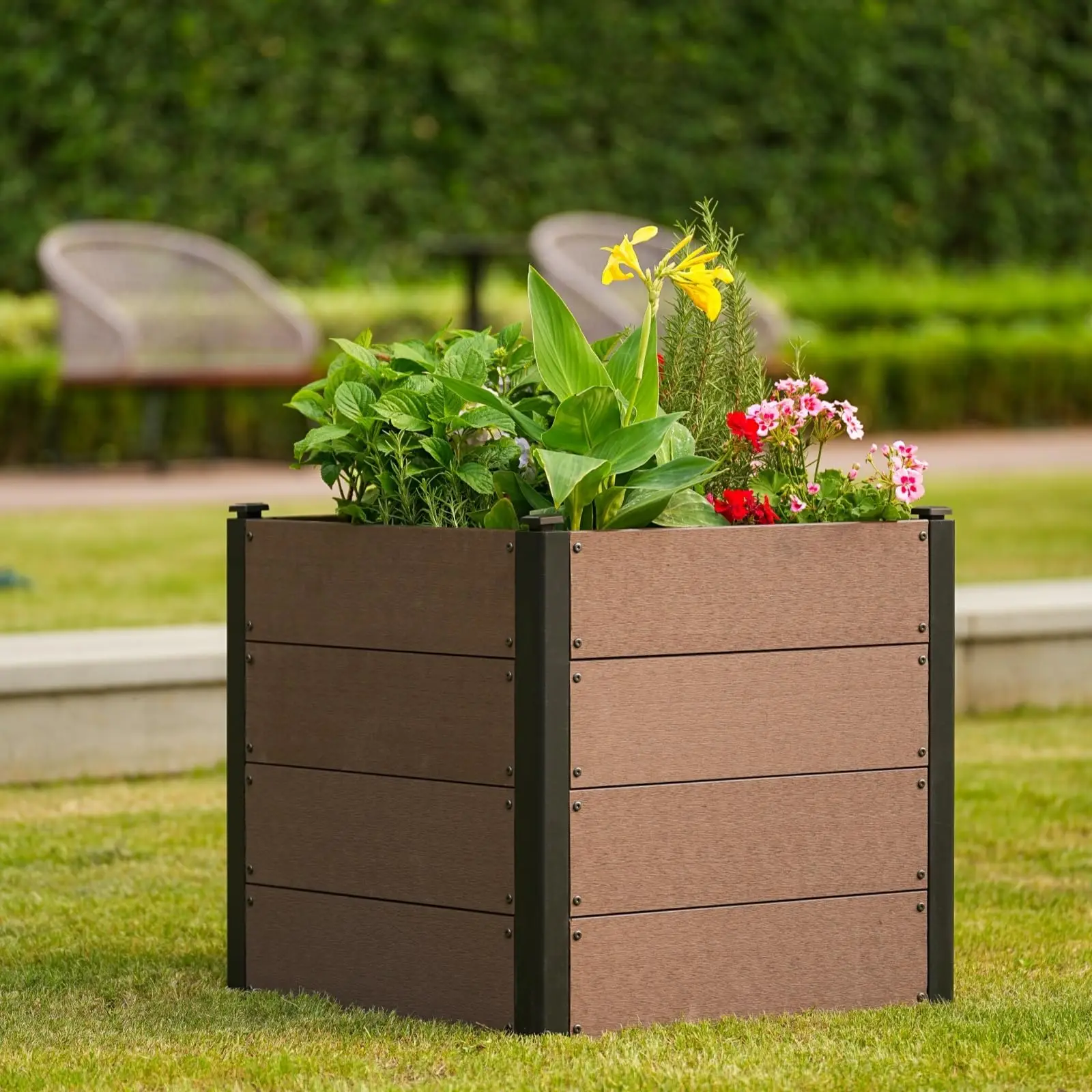 Jardinera Elevada de Madera para Jardín 64X64X60Cm—Con Fondo Abierto, Rectangular, Jardinera, Caja para Vegetales, Caja para Flores, para Patio y Balcón, Resistente a la Intemperie y Fácil de Montar, Marrón
