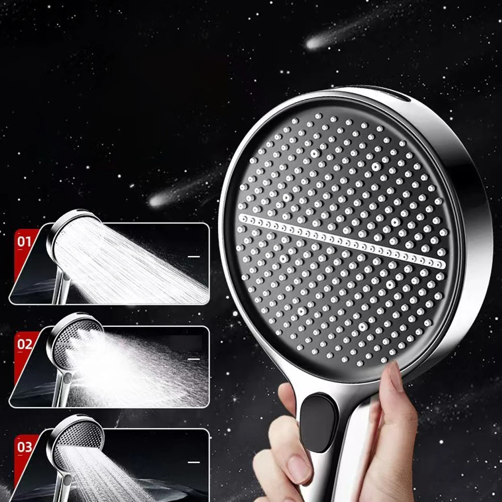 

Black 15CM Big Panel 4 Modes Pressure Boost Shower Head High Pressure Large Flow Spray Nozzle Massage Shower Bathroom Accessorie