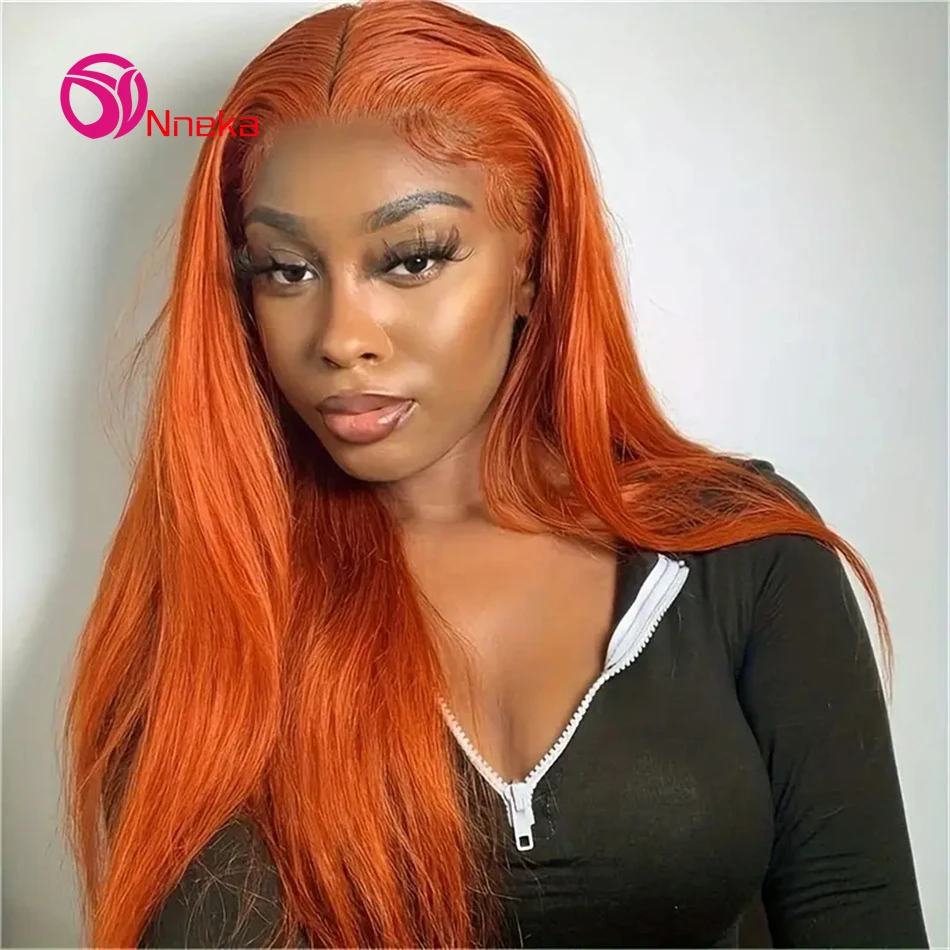 

30 36 Inch Ginger Orange Straight 13x6 Lace Front Human Hair Wig Colored 13x4 HD Transparent Lace Frontal Wigs