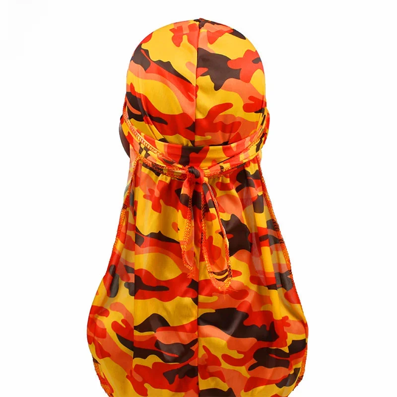 Moda Camo męska jedwabista Durags Turban drukuj mężczyźni jedwabne Durag nakrycia głowy bandany z pałąkiem na głowę akcesoria do włosów kapelusz piracki fale szmaty — zdjęcie 2