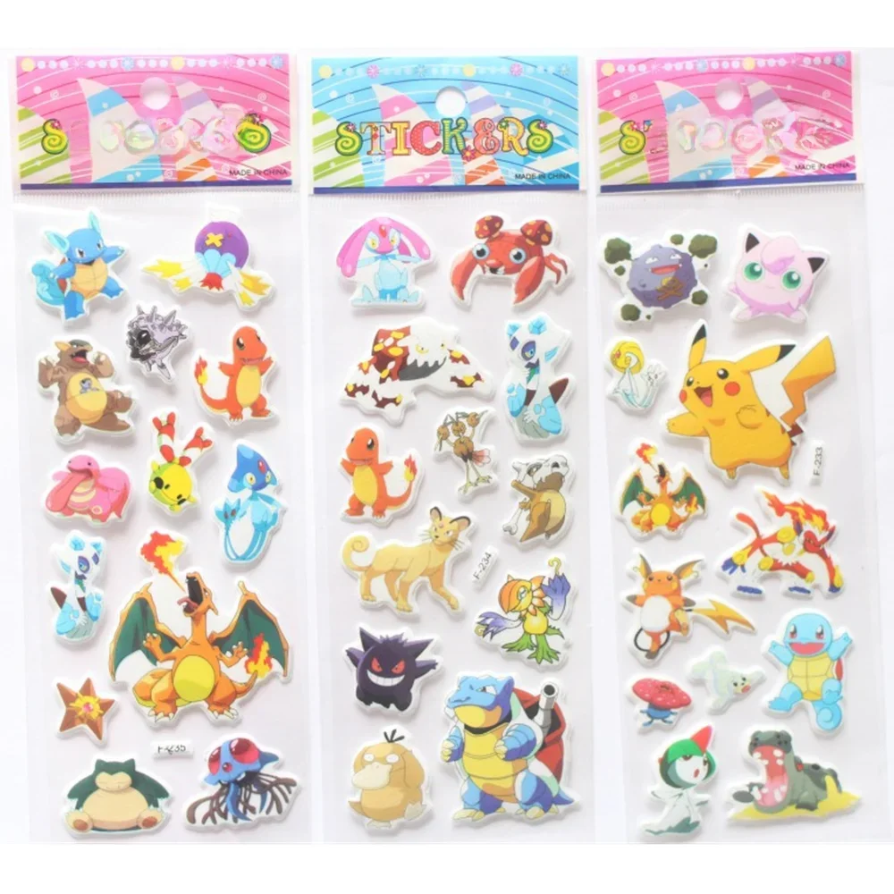 6 sztuk/zestaw Naklejki Pokemon Pikachu dla dzieci, kreskówkowe, personalizowane, trójwymiarowe, puchowe naklejki bąbelkowe, zabawki Kawaii, winylowe, anime — zdjęcie 2