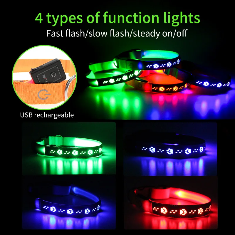 LED Dog Collar Light Up Dog Collar Adjustable Usb Rechargeable Super Bright Safety Light Glowing Dog Collars For Small Dogs