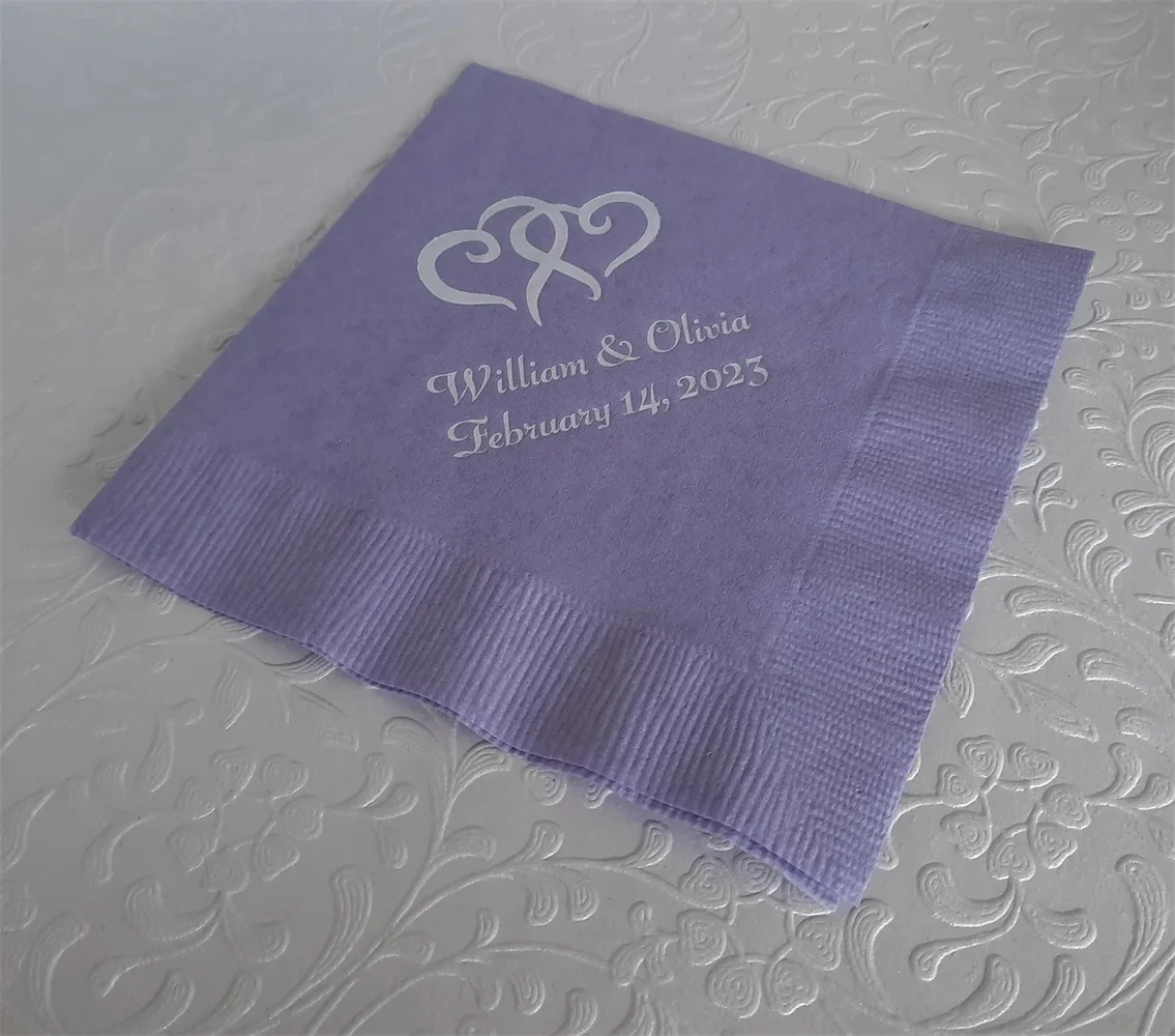 

Heart cocktail napkins wedding paper napkins personalized double heart napkins anniversary napkins