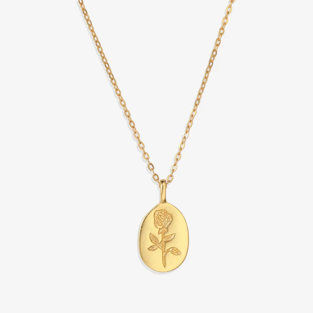 

Tiny Rose Pendant Necklace High Quality 925 Silver Women's Disc Pendant Flower Oval Pendant Jewelry Best Birthday Gift for Women