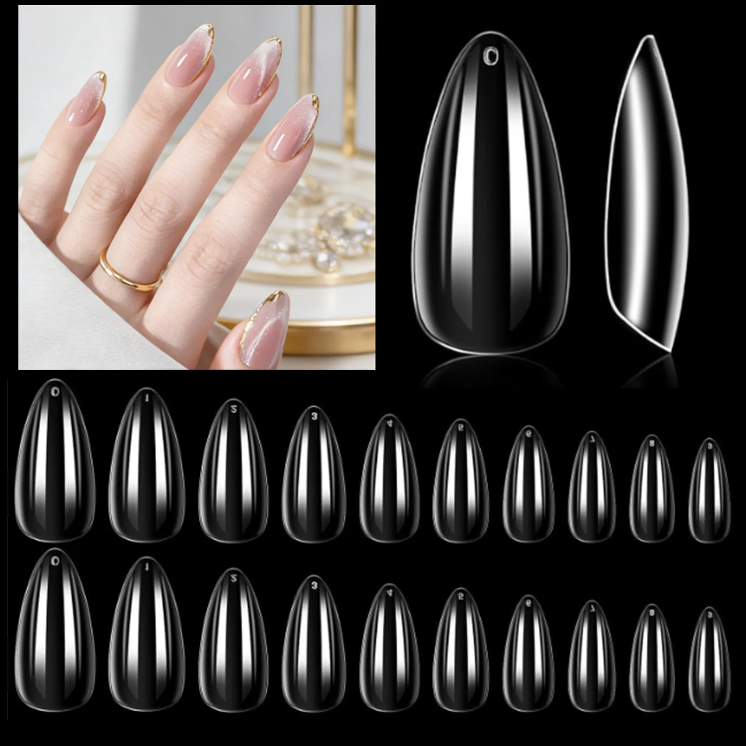 

Короткие накладные ногти Makartt, 500 шт., накладные ногти, прозрачные акриловые миндалевидные типсы для акриловых наращиваний, 10 размеров