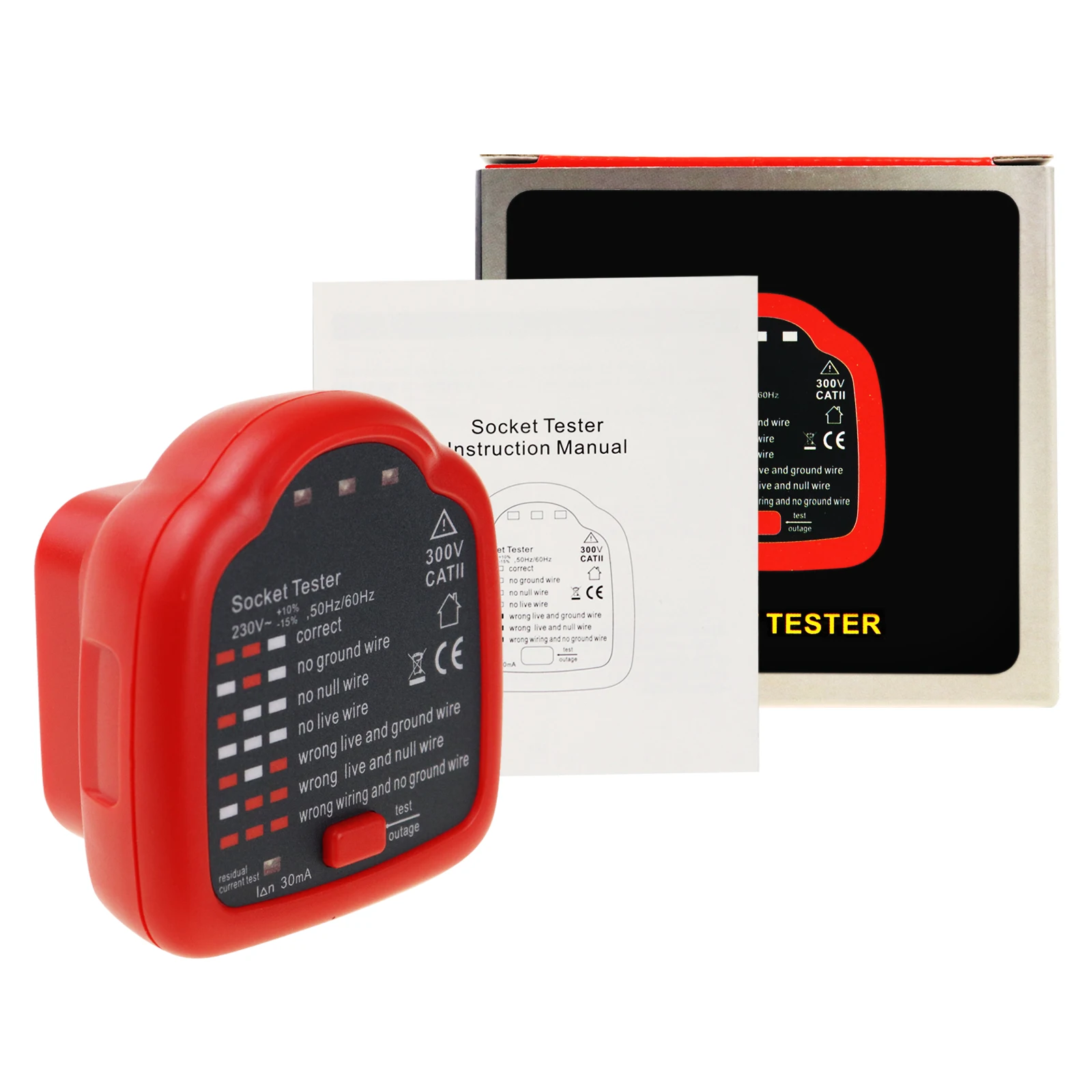 Power Socket Outlet Tester Detector with LED Light Test Result Wiring Tool for RCD/Standard Receptacles