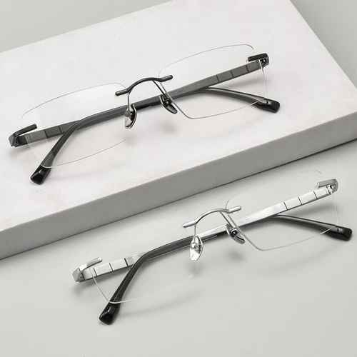 Imagen 2 del producto YIMARUILI, nuevas gafas cuadradas ultraligeras de negocios, gafas sin montura graduadas ópticas de titanio puro Retro a la moda para hombres F91092T