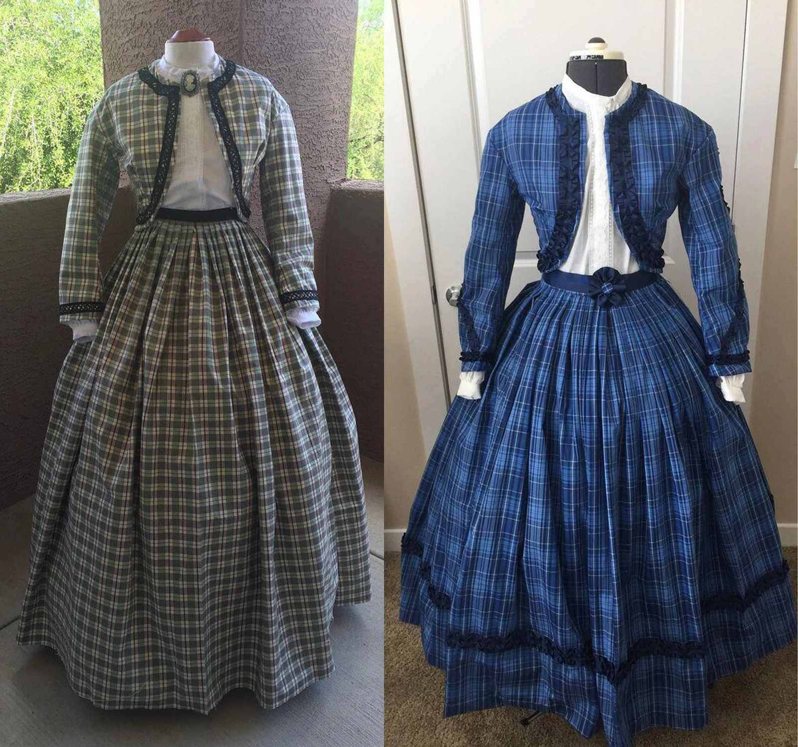 

Victorian Civil War Southern Belle ball gown 1860S Scarlett Green/Blue Scottish Plaid Dress Christmas Women's Vintage Dress