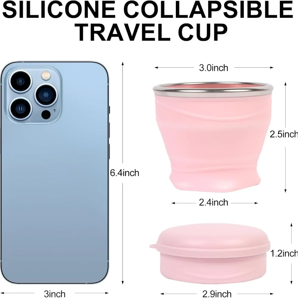 180ml Foldable Water Cup, Silicone Foldable Travel Cup - Silicone Foldable Camping Cup with Lid - Suitable for Travel, Camping,