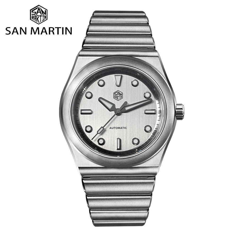 

San Martin SN0149 40mm Men Sport Watch Miyota 90S5 Automatic Integrated Bracelet Luxury Vertical Brushed Dial Mechanical Watches