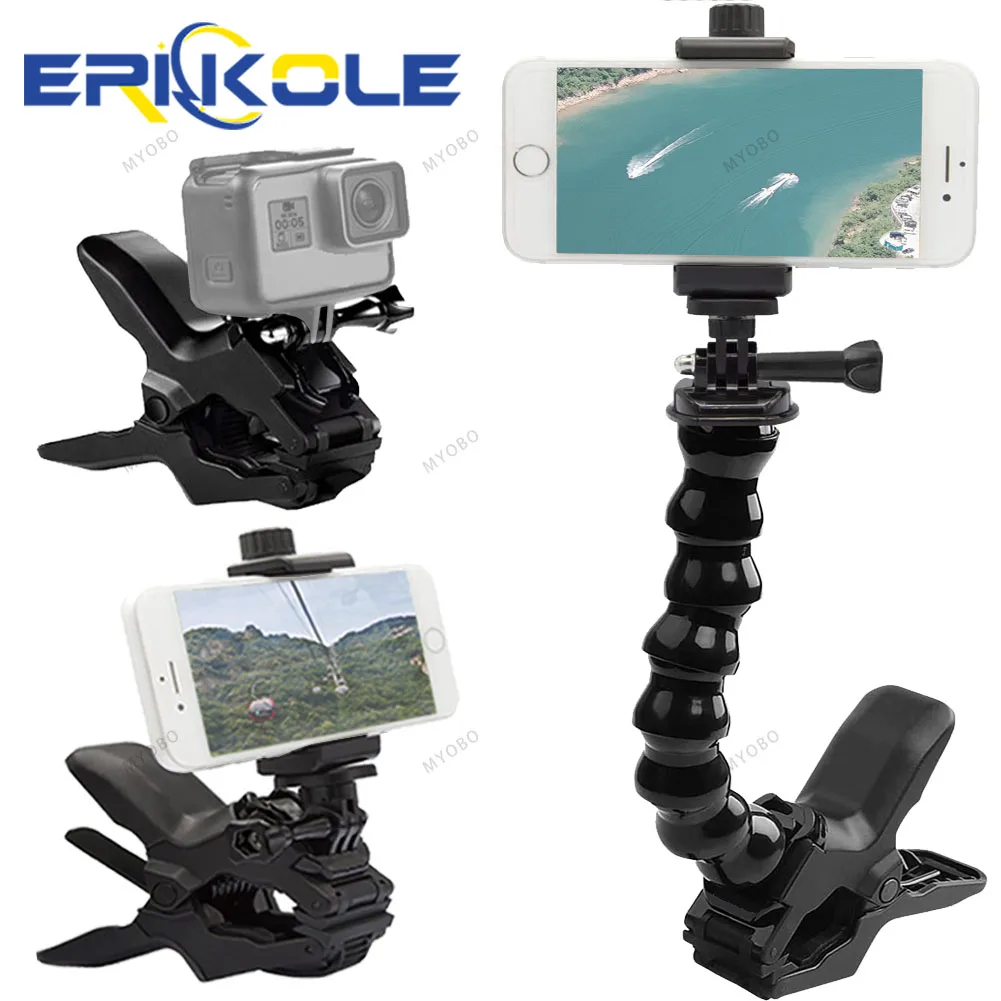 Zacisk do telefonu komórkowego na słupek, uchwyt zaciskowy z regulacją na gęsiej szyi do kamery GoPro Hero 1312 11 10 9 Insta360 DJI Osmo Action Camera