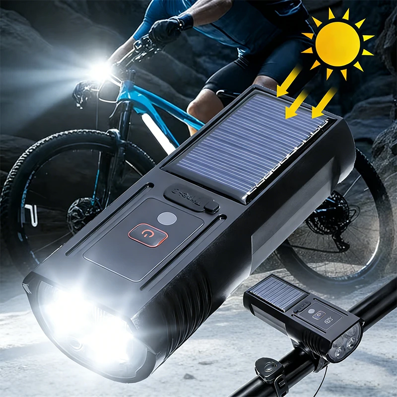 

Bicycle Headlight Solar USB Rechargeable front light High Brightness LED Cycling Front Lamp MTB Road Bike Light Multi-Function