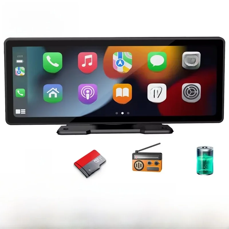 BQCC 10,26 inch draagbare draadloze Carplay-scherm HD achteruitrijcamera autoradio DVR MP5 multimedia videospeler Android Auto - afbeelding 2