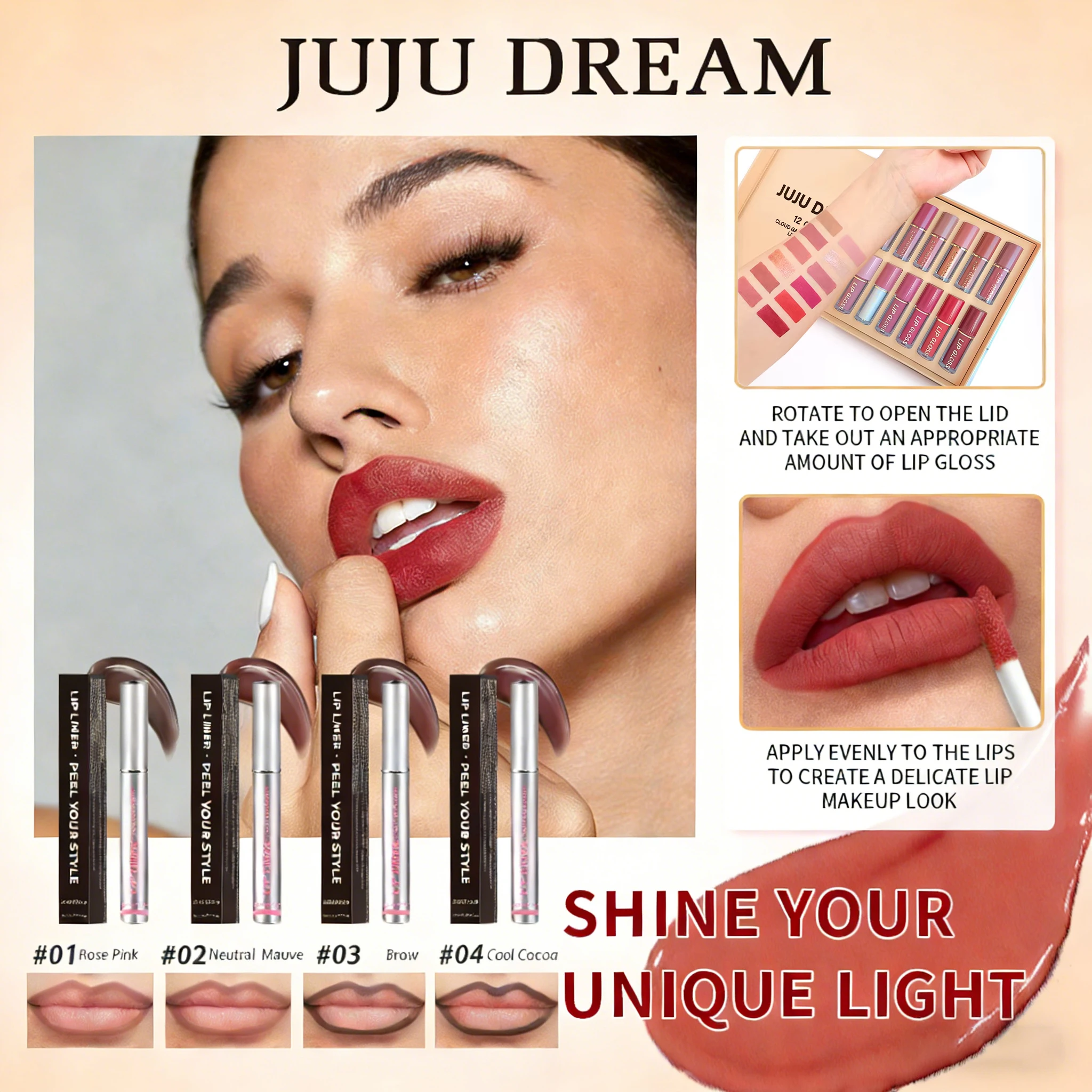 

Набор из 16 блесков для губ и помад + отшелушивающий карандаш для губ, матовый, стойкий, водостойкий, жидкий, бархатный, нелипкий, не оставляющий следов, косметический продукт