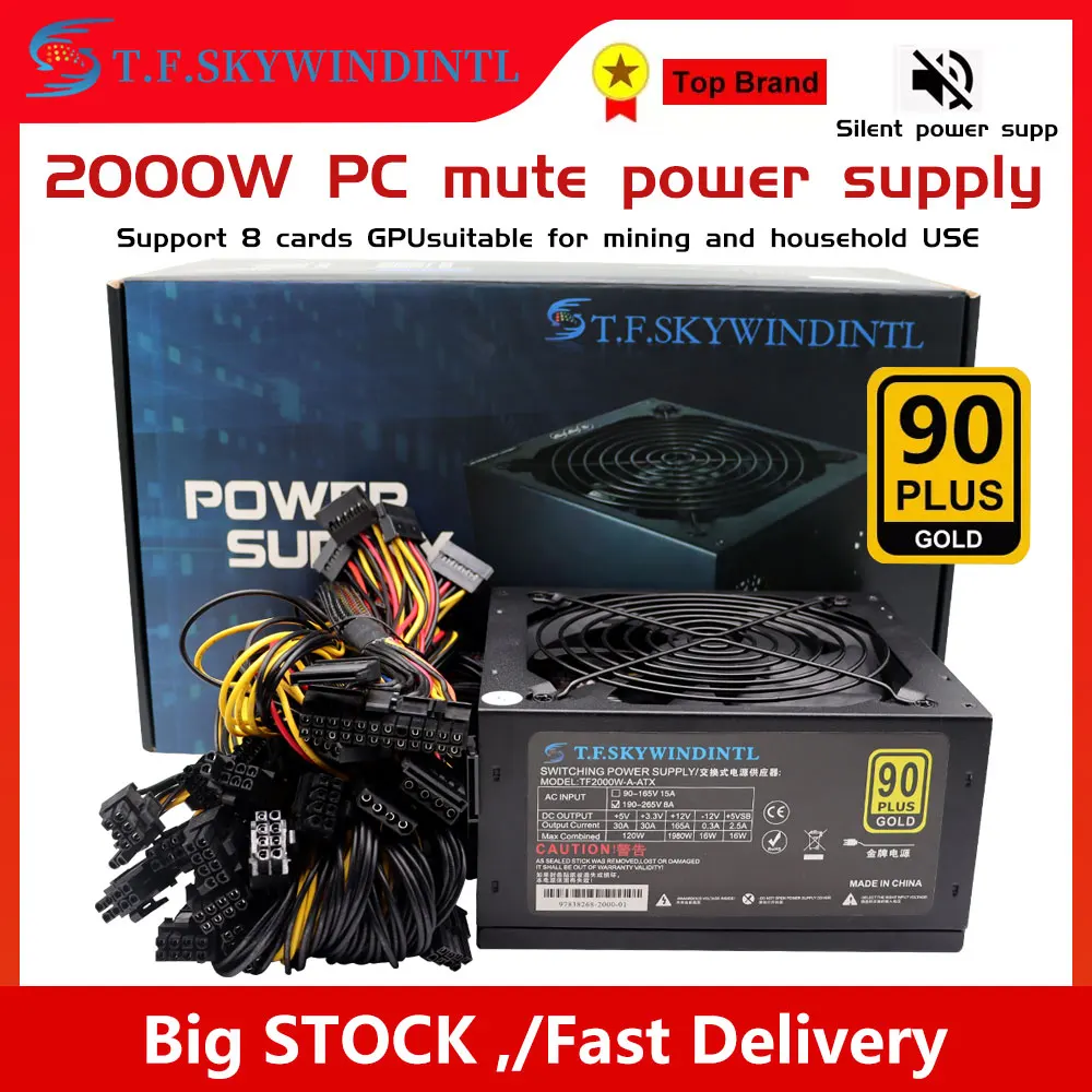 

2000W ATX PSU for Computer Case PC Server Power Supply Unit Mining Rig Gold PSU 6GPU 8GPU