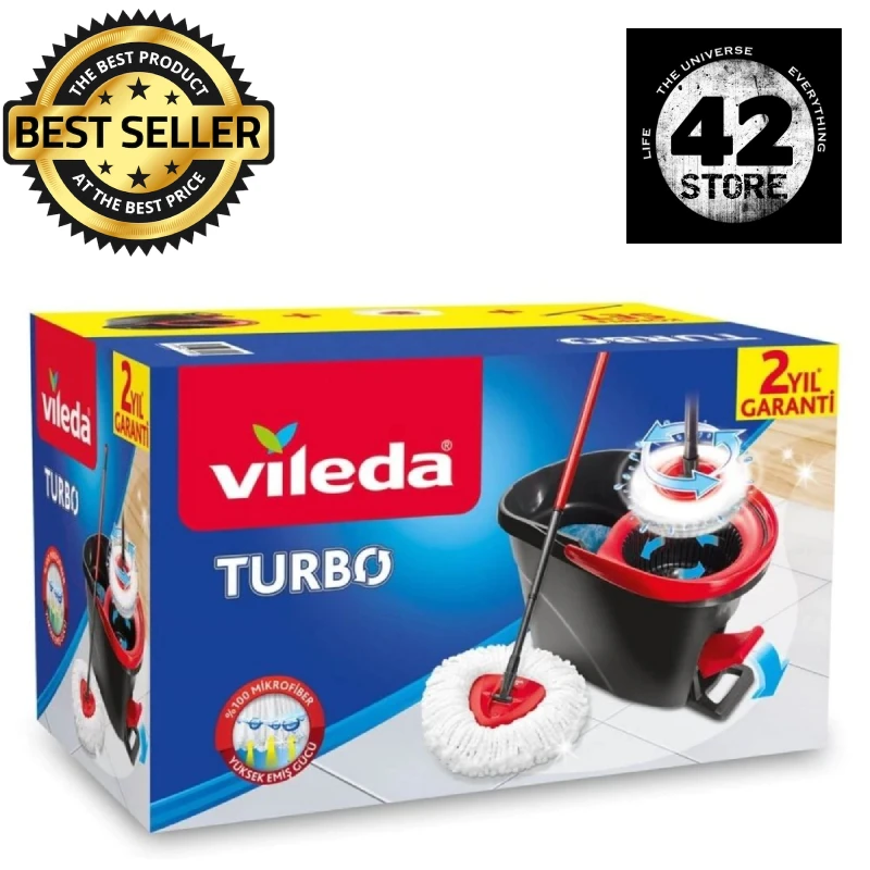 Vileda Turbo 2in1 Pedal Cleaning Set Microfiber mop and bucket Spin Wringer eco-friendly telescopic handle removable head