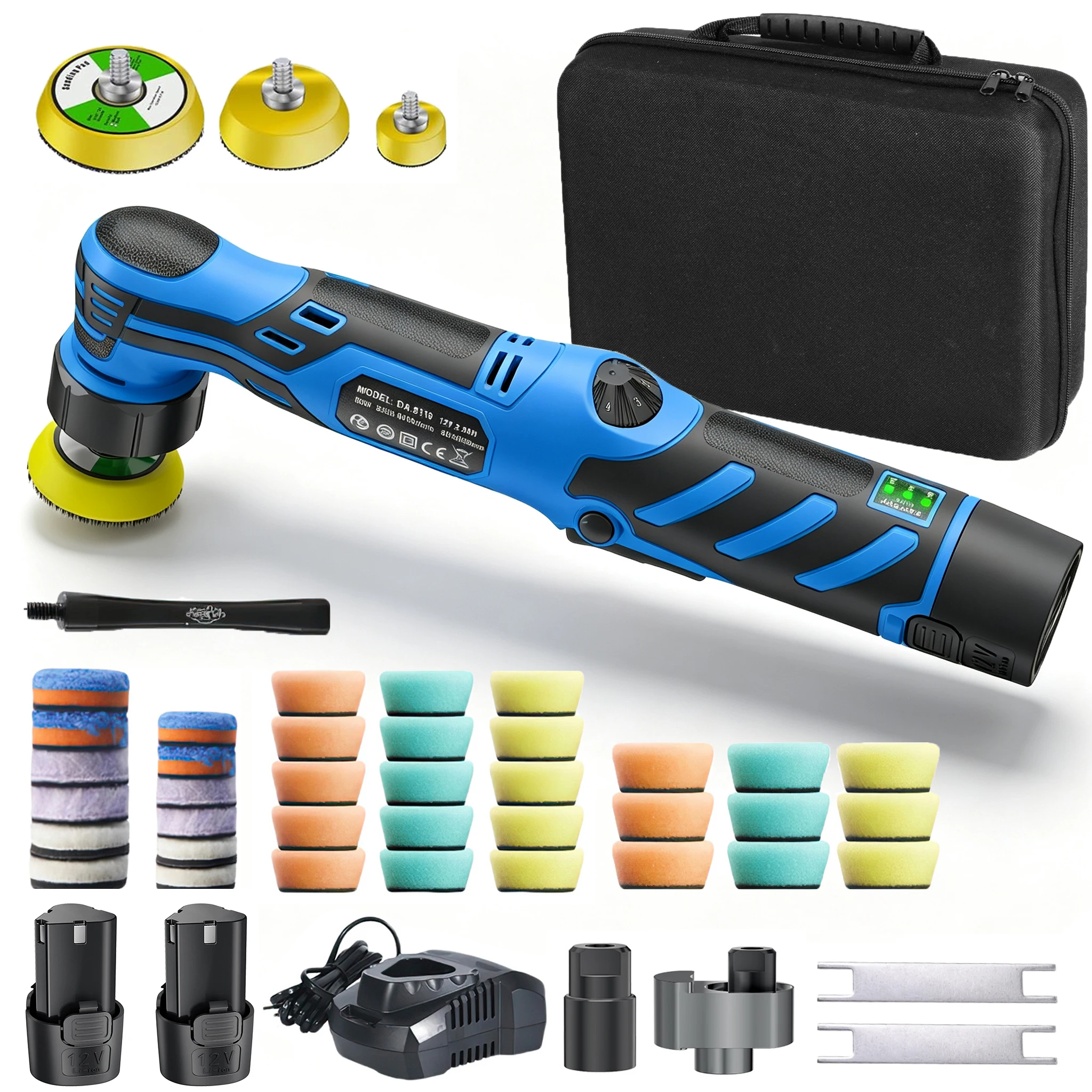 Mini lucidatrice portatile per auto a 12V, senza fili, per la rimozione di micrograffi, lucidatrice portatile per dettagli con angolo regolabile e controllo a 6 velocità.
