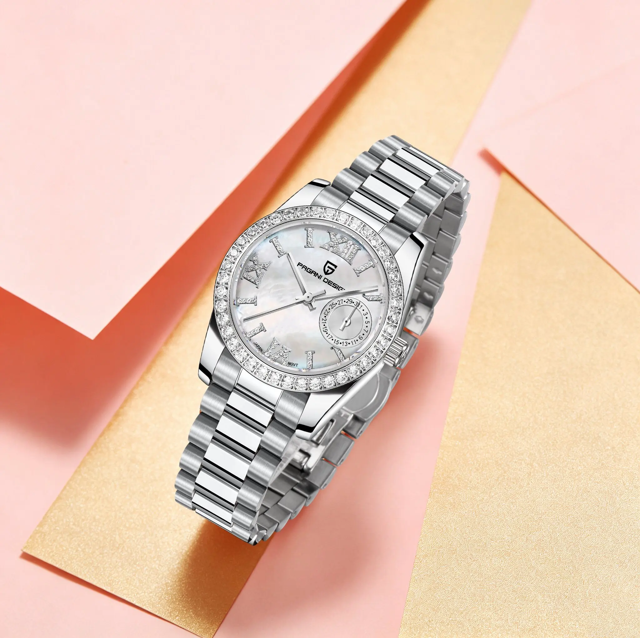 PAGANI DESIGN Minimal Noble Women Quartz Watches Mop Dial Sapphire Glass Stainless Steel Watches Elegant Commuter Gift For Women