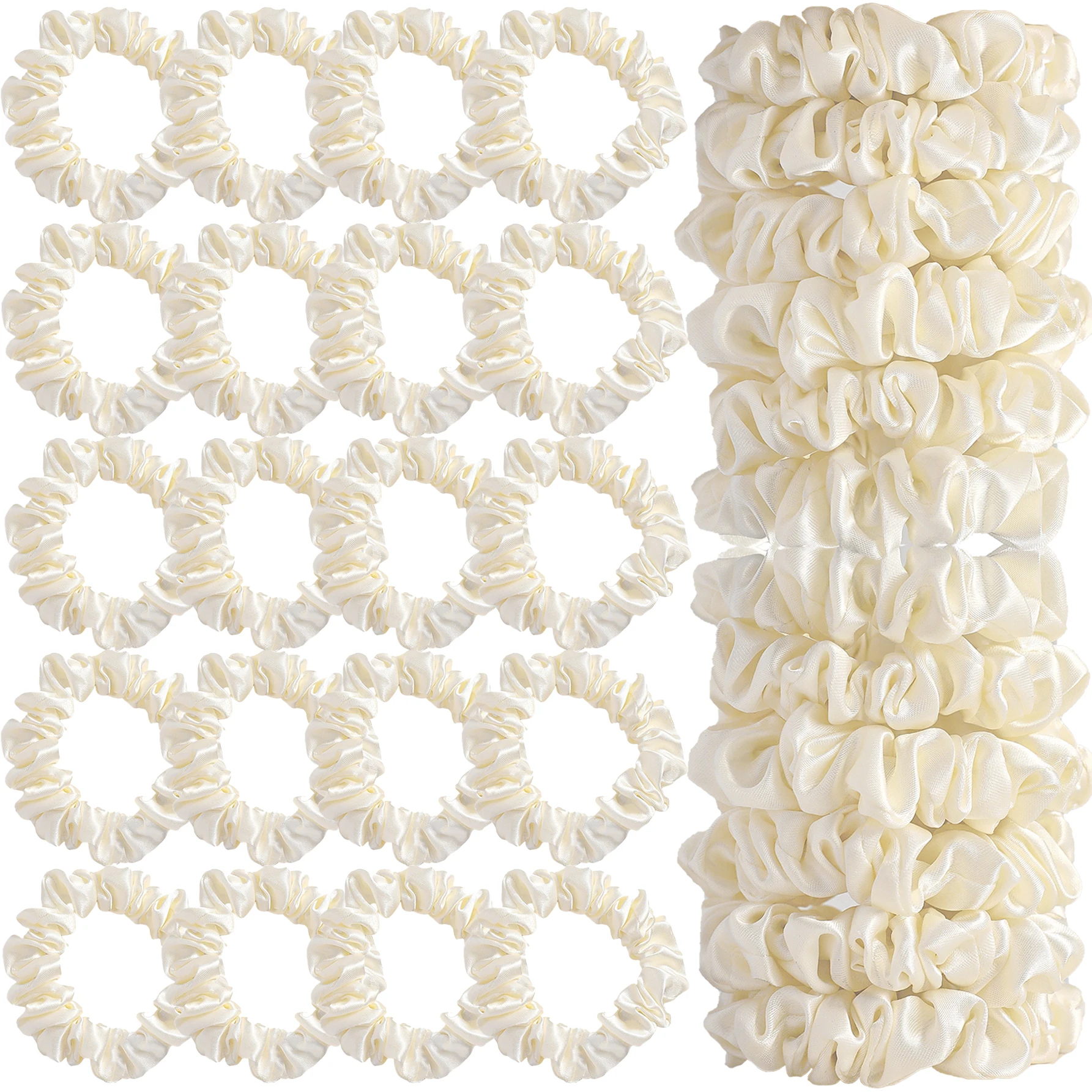 

20Pcs Solid Color All-Match Satin Small Intestine Ring Hair Ring Women's Hair Accessories