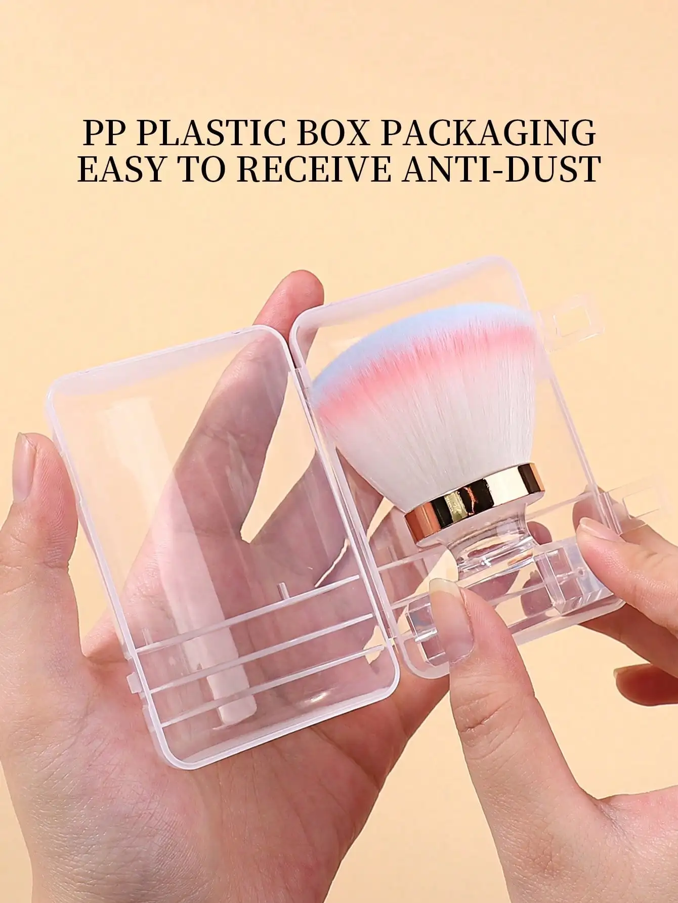 1 szt. Różowy Gradientowy Pędzelek do Zbierania Pyłu z Paznokci z Główką w Kształcie Grzybka z Pudełkiem z Tworzywa PP, Pędzel do Czyszczenia, Łatwe Przechowywanie, Pędzel do Makijażu do Zdobienia Paznokci